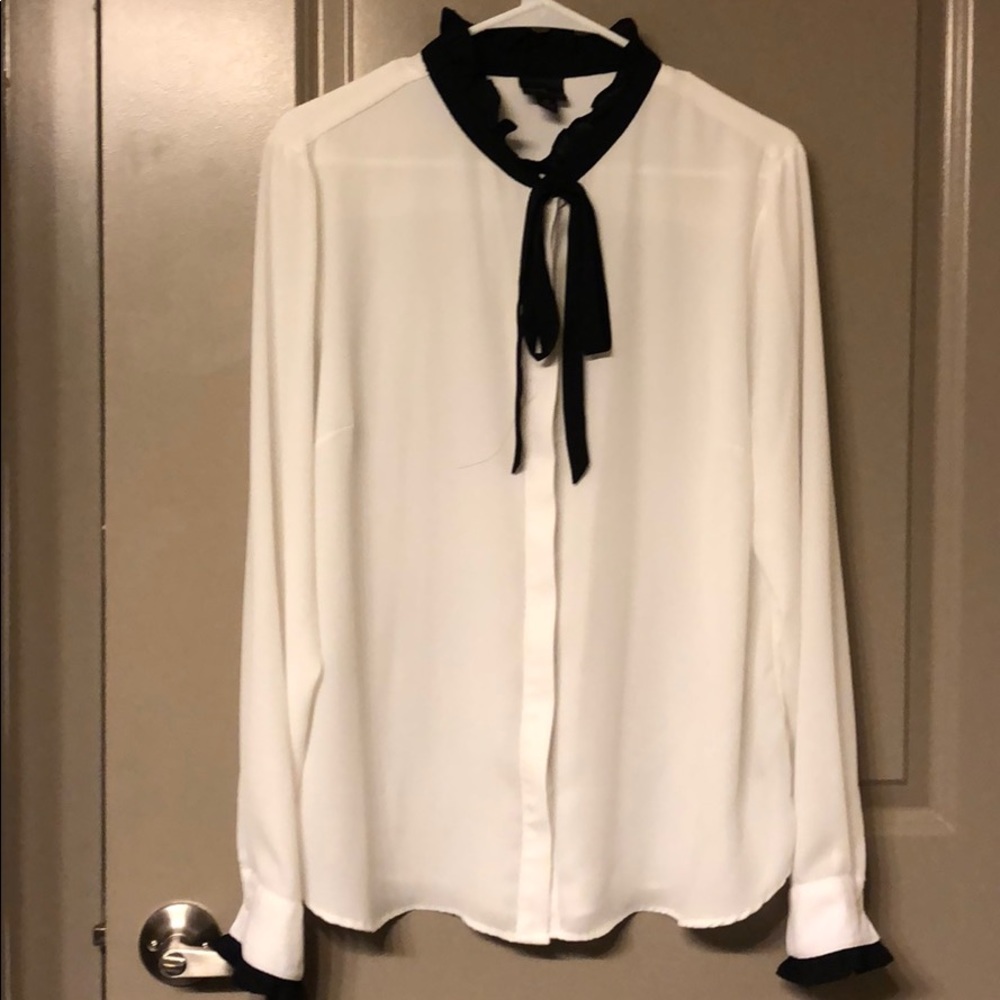 White and black button up blouse